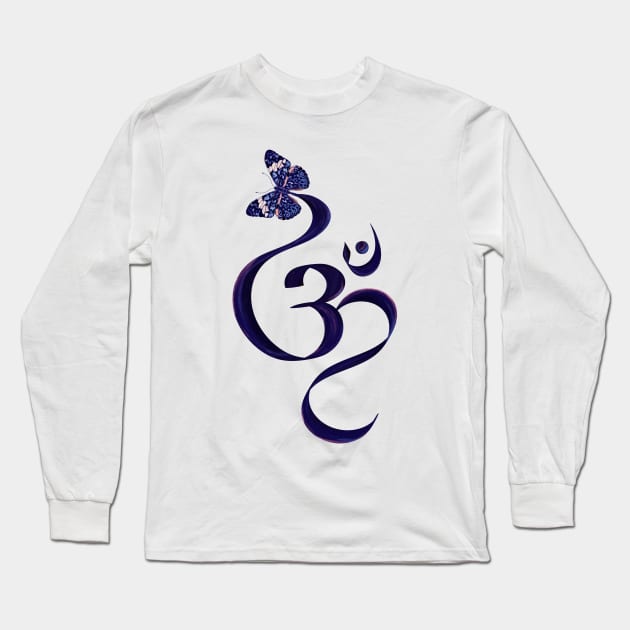 OM symbol and Butterfly - watercolor Long Sleeve T-Shirt by Nartissima